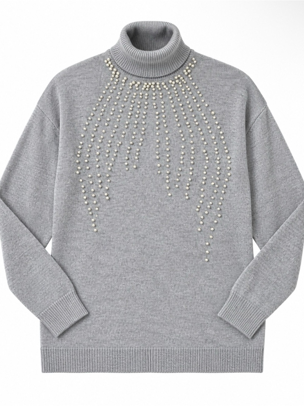 NWT - Saachi Turtleneck Pearl-Embellished Gray Sweater - Size O/S